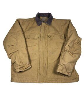 Berne Mens XL Tan Insulated Work Jacket Cotton Shell Corduroy Collar Barn Coat